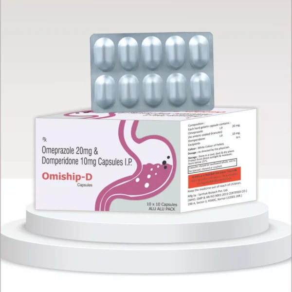 Omiship-D Capsules: Omeprazole & Domperidone for Acidity and Reflux (10 Capsules)